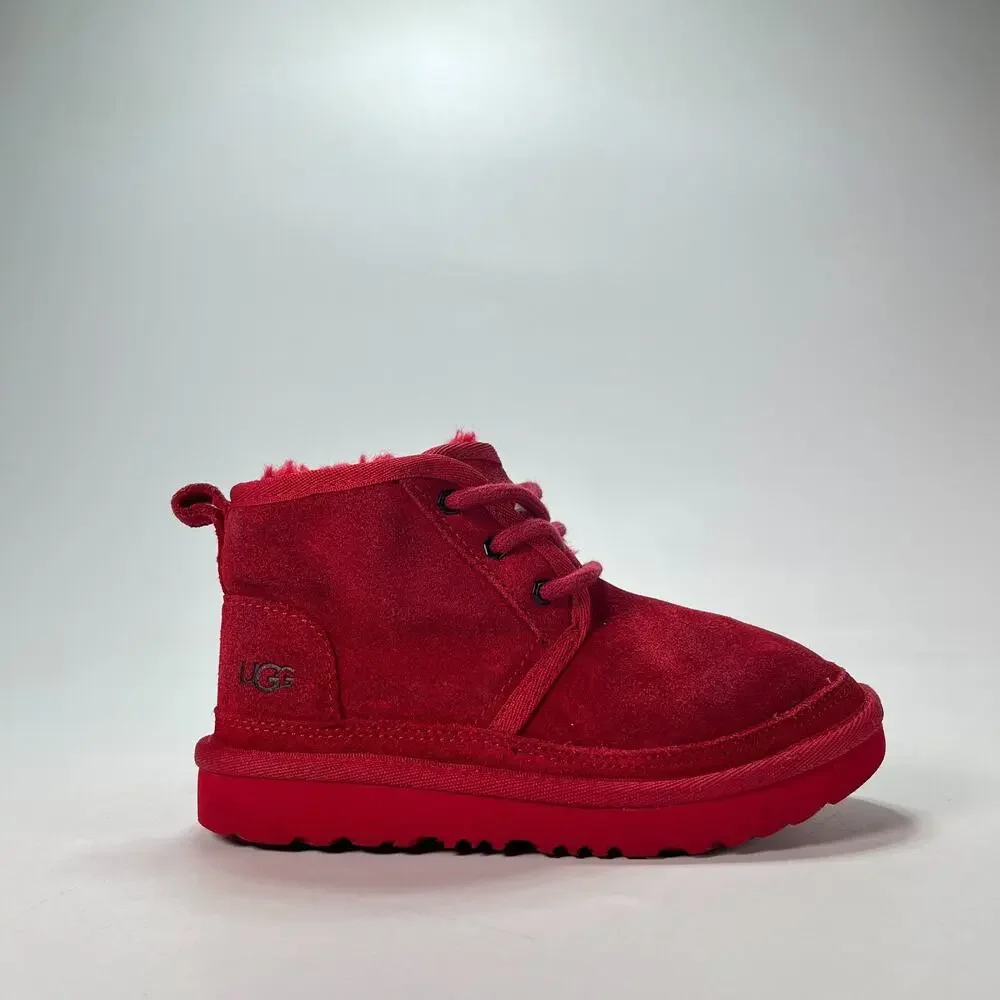 UGG Neumel II Samba Red Suede Water Repellent Lace Up Chukka Boots Kids Size 12